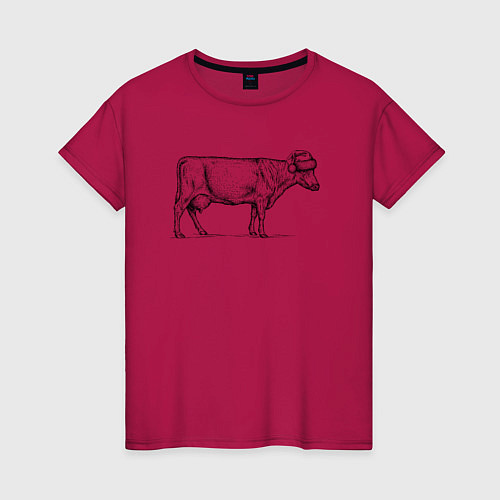 Женская футболка Новогодняя корова сбоку / Маджента – фото 1