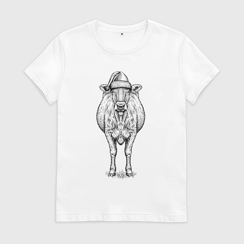 Женская футболка Новогодняя корова анфас / Белый – фото 1