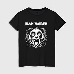 Футболка хлопковая женская Iron Maiden rock panda, цвет: черный