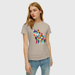 Футболка хлопковая женская Funny wolf - patchwork ai art, цвет: миндальный — фото 2