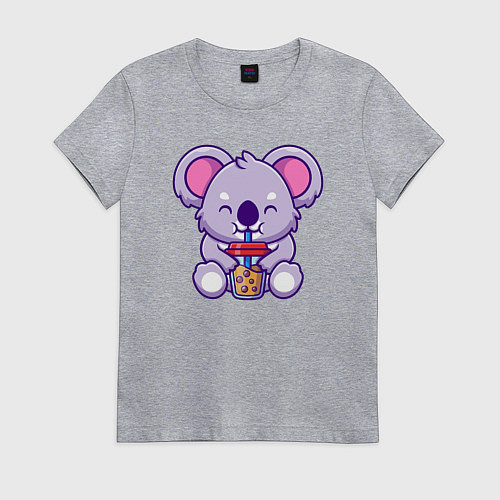 Женская футболка Милая коала с напитком / Меланж – фото 1