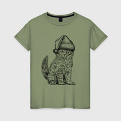 Женская футболка Новогодний котенок мейн-кун