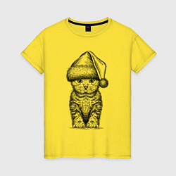 Женская футболка Новогодний котенок анфас