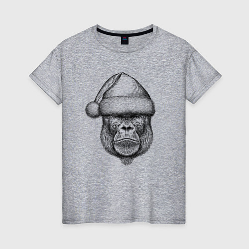 Женская футболка Морда новогодней гориллы / Меланж – фото 1