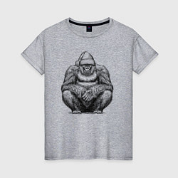 Женская футболка Новогодняя горилла на корточках