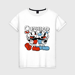 Футболка хлопковая женская Cuphead and Mugman, цвет: белый