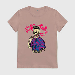 Футболка хлопковая женская Курящий скелет, цвет: пыльно-розовый