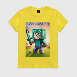 Женская футболка Котёнок Майнкрафт - коллаба нейросеть