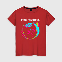 Футболка хлопковая женская Foo Fighters rock star cat, цвет: красный