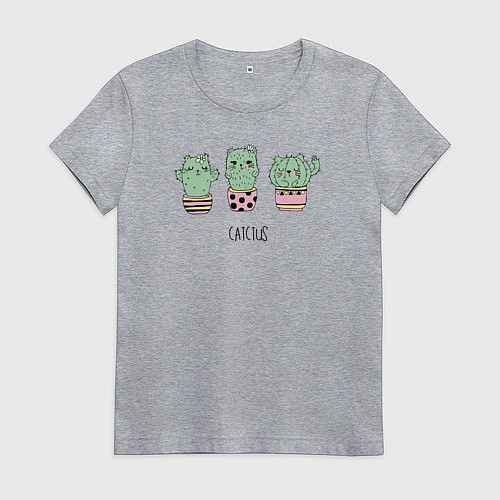 Женская футболка Cactus cat / Меланж – фото 1