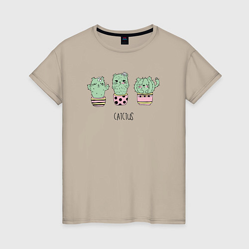 Женская футболка Cactus cat / Миндальный – фото 1