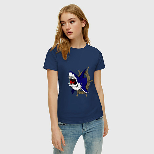Женская футболка Акула и штурвал / Тёмно-синий – фото 3