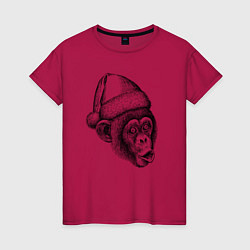 Женская футболка Шимпанзе мем - Дед Мороз
