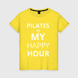 Футболка хлопковая женская Pilates is my happy hour -  пилатес мой любимый ча, цвет: желтый