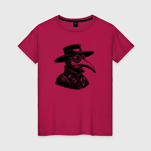 Женская футболка Человек в маске чумного доктора / Маджента – фото 1