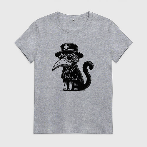 Женская футболка Кот в маске чумного доктора / Меланж – фото 1