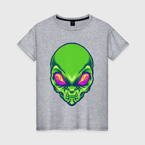 Женская футболка Голова зелёного пришельца / Меланж – фото 1