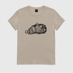 Футболка хлопковая женская Кролик в шапке отдыхает, цвет: миндальный