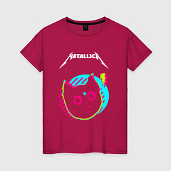 Футболка хлопковая женская Metallica rock star cat, цвет: маджента