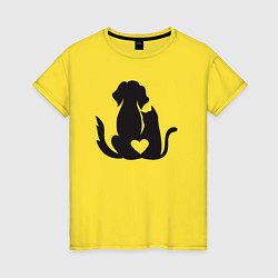 Женская футболка Dog and cat love