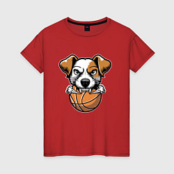 Футболка хлопковая женская Баскетбольный Джек Рассел терьер, цвет: красный