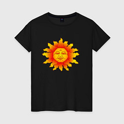Футболка хлопковая женская Огненное солнце, цвет: черный