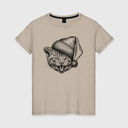 Женская футболка Новогодний котенок в колпаке