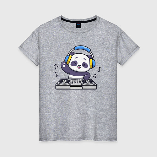 Женская футболка Панда диджей / Меланж – фото 1