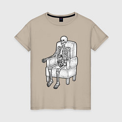 Женская футболка Скелет в кресле