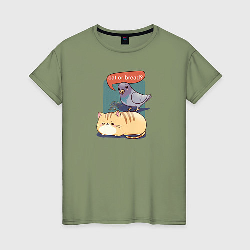 Женская футболка Кот-хлеб и голубь / Авокадо – фото 1