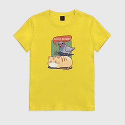 Женская футболка Кот-хлеб и голубь