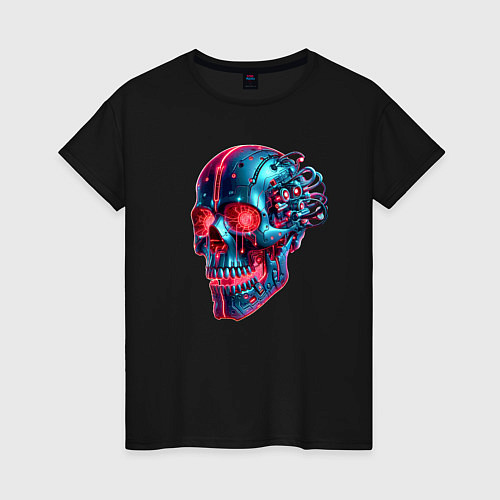 Женская футболка Metal cyber skull - ai art / Черный – фото 1