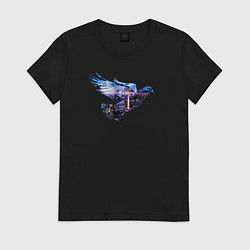 Женская футболка Голубь с ночным городом внутри