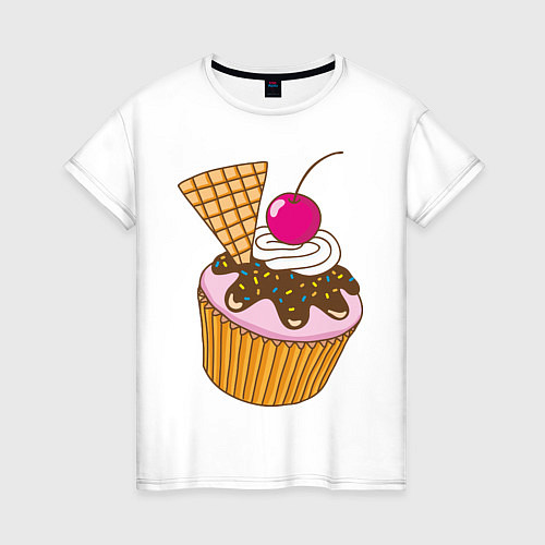 Женская футболка Кекс с вишней / Белый – фото 1