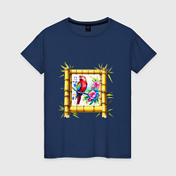Женская футболка Попугай в рамке из бамбука