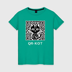 Футболка хлопковая женская QR-кот, цвет: зеленый