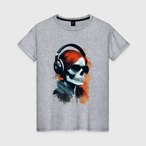 Женская футболка Grunge redhead girl skull / Меланж – фото 1