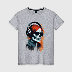 Футболка хлопковая женская Grunge redhead girl skull, цвет: меланж