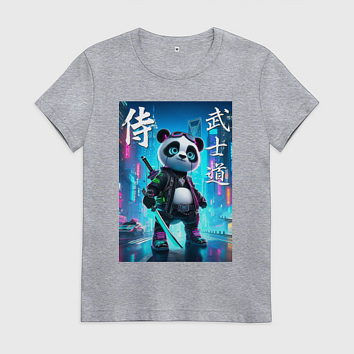 Женская футболка Panda samurai - bushido ai art / Меланж – фото 1