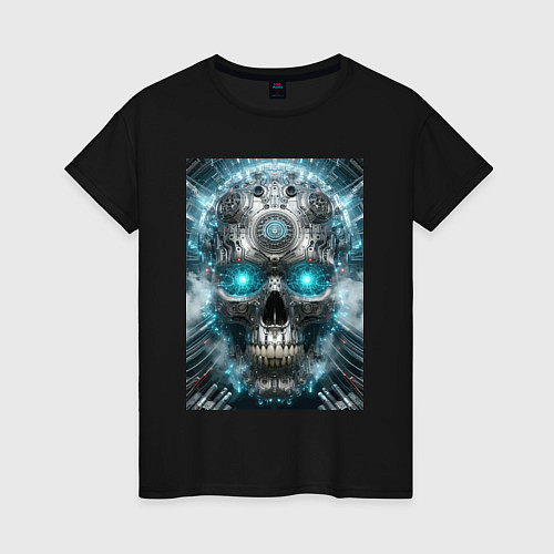 Женская футболка Electrified cyber skull - ai art fantasy / Черный – фото 1