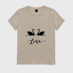 Женская футболка Черные лебеди любви с надписью love