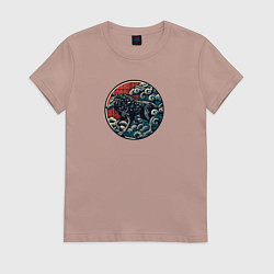 Футболка хлопковая женская Оками волк призрак в облаках, цвет: пыльно-розовый