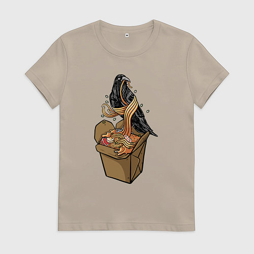 Женская футболка Ворон и лапша / Миндальный – фото 1
