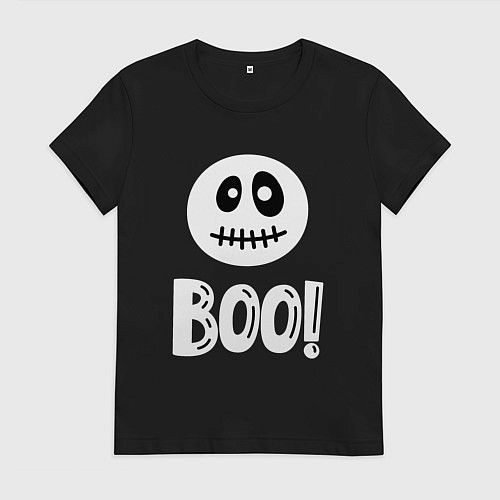 Женская футболка Страшный белый смайлик: Буу! / Черный – фото 1