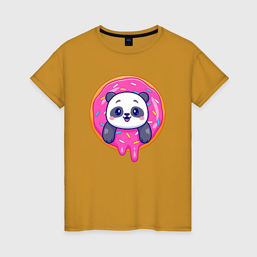 Женская футболка Панда в пончике / Горчичный – фото 1