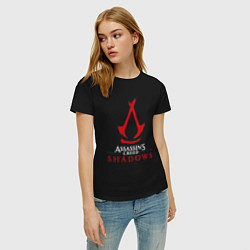 Футболка хлопковая женская Assassins creed shadows logo, цвет: черный — фото 2