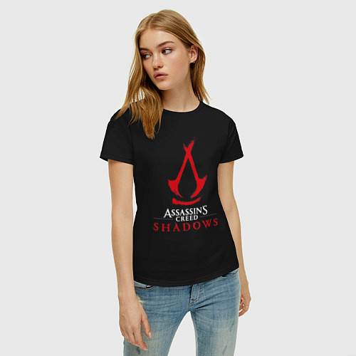 Женская футболка Assassins creed shadows logo / Черный – фото 3