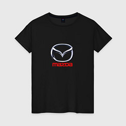 Футболка хлопковая женская Mazda logo, цвет: черный