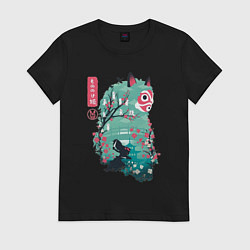 Футболка хлопковая женская Мононоке Сан, цвет: черный