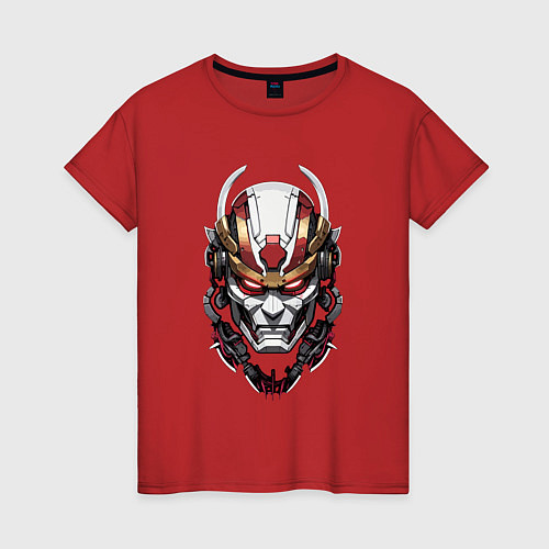 Женская футболка Красный киберпанк самурай / Красный – фото 1